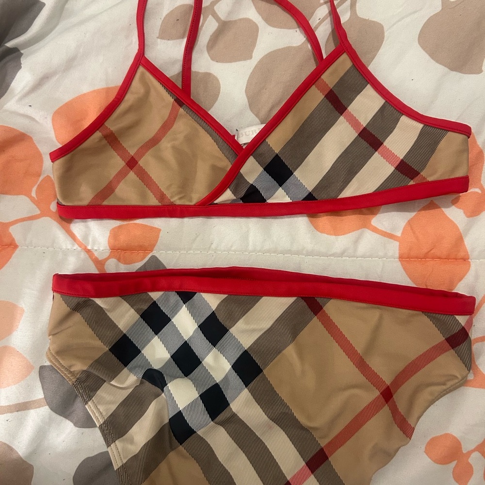Burberry Plaid Bikini Set with Red Trim